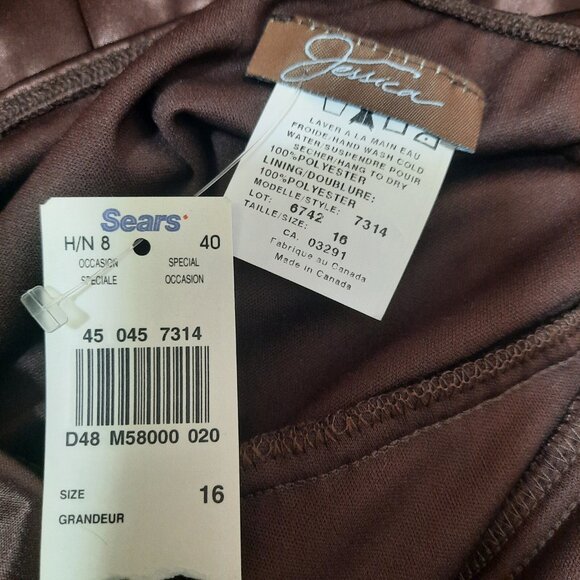 Vintage 90s Deadstock Brown Babydoll Swing Dress Size 16 Party Prom Sash Shiny - Picture 8 of 8